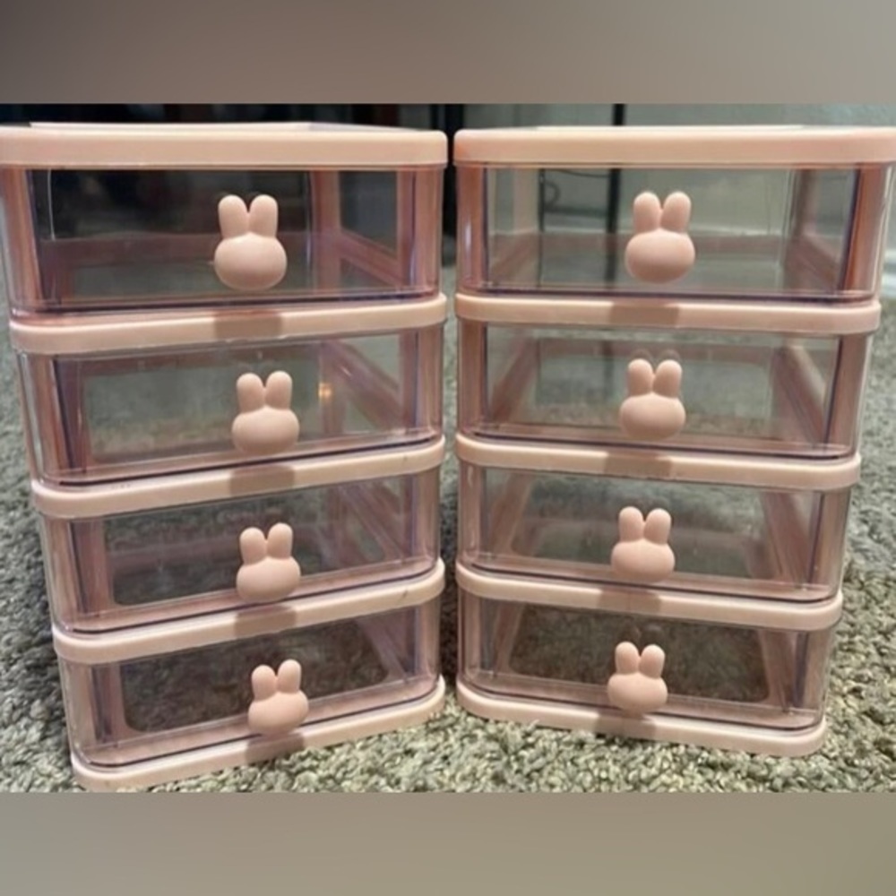 2 Pink Kawaii Bunny Desk Storage Box Drawers